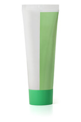 White with green tube of ointment on a white background. Front view. Full depth of field. With clipping path