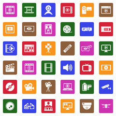 Video Icons. White Flat Design In Square. Vector Illustration.