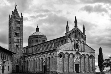 Fototapeta premium historic stone church with a belfry in the city of Massa Maritima