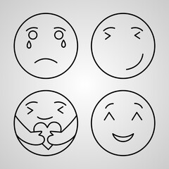 Set of Thin Line Flat Design Icons of Emojis