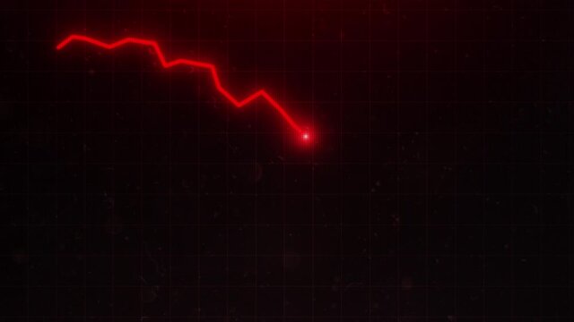 Red graph going down into recession. Stock Market Crash Background Animation. Downtrend. Financial failure, economic crisis concept. Stock chart fall. Downward trend, business crash and collapse.