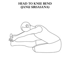 Head to knee bend yoga workout. Janu Sirsasana. Man doing yoga illustration outline