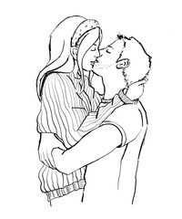 Man and woman in relationships line art in white background 