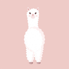 Cute llama or alpaca on a pink background. Vector illustration for baby texture, textile, fabric, poster, greeting card, decor.