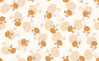 Seamless floral pattern based on traditional folk art ornaments. Colorful flowers on light background. Scandinavian style. Sweden nordic style. Vector illustration. Simple minimalistic pattern