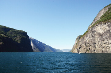 Fototapeta na wymiar Norway, Sognefjord: Scenic view of the fjord landscape from the boat