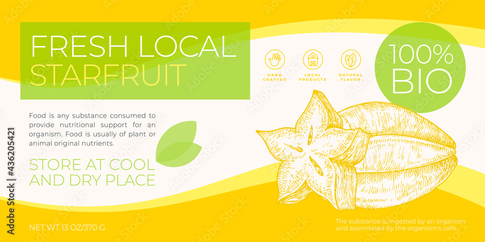 Wall mural fresh local fruits label template. abstract vector packaging horizontal design layout. modern typogr