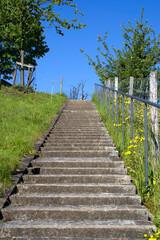 Old stairs made fo paving stones at City of Zurich at springtime. Photo taken May 28th, 2021, Zurich, Switzerland.