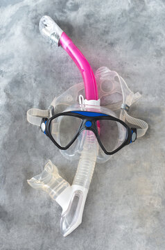 Snorkel And Mask Isolated On Gray