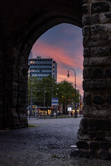 Hahnen Gate of Cologne city at sunset