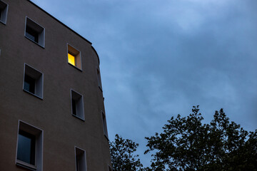 one light on a building in Cologne city, Germany