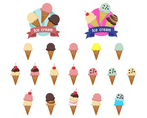 アイスクリーム　コーン　イラスト　アイコンセット