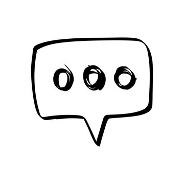 Hand-drawn speech bubble with marks of omission, three dots in the middle. Cartoon speech cloud. 