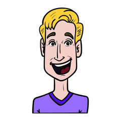 blond smiling man with purple shirt. avatar, gay, lgbt, isolated.