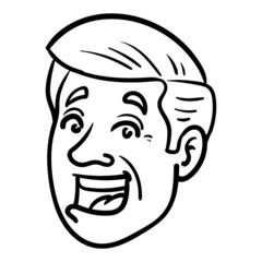 laughing outline comic head of a man. monochrome, vector.