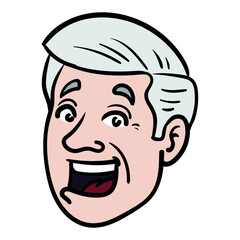 laughing man head with gray hair. avatar, comic, isolated.