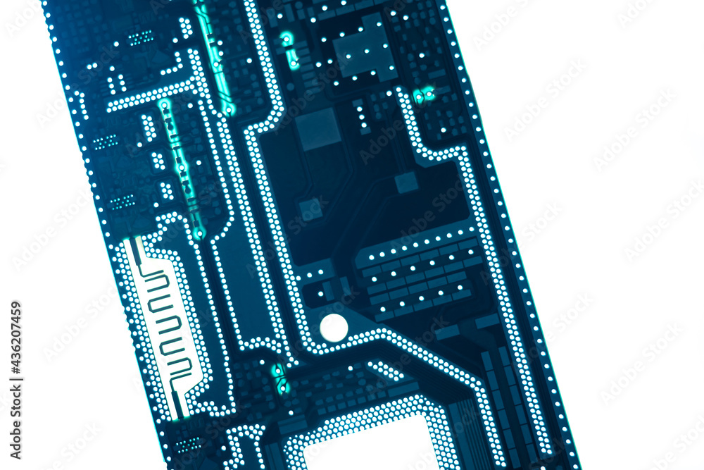 Poster silhouette of pcb board on a white background. concept is microelectronics. blank for production a p