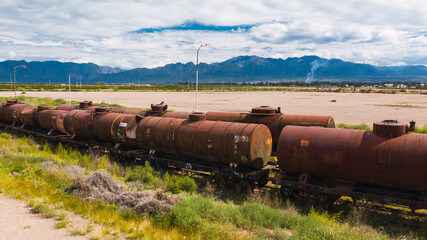 Fototapeta na wymiar Old trains of oil.