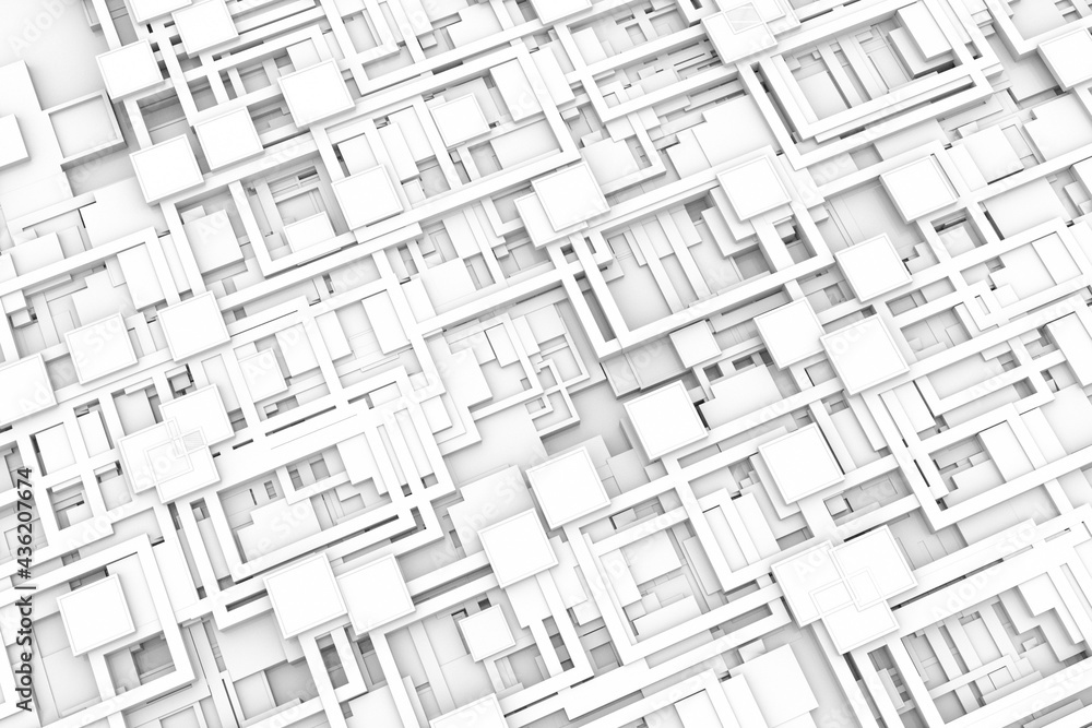 Poster modern tech geometric block network or pattern perspective view for technology and architecture abst