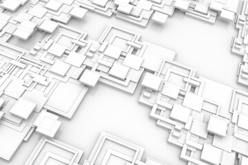 Futuristic geometry block structure white tech perspective.3d illustration and rendering.