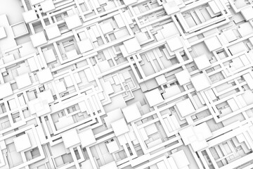 Modern tech geometric block network or pattern perspective view for technology and architecture abstract background.