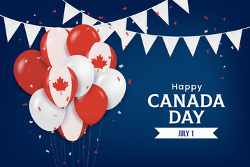 Happy canada national day greeting card. 1st of July canada independence day celebration with balloon. Vector stock