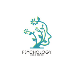 Vector logo, symbol of head and leaves, brain growth or development, progress of the mind in the world of psychiatrists