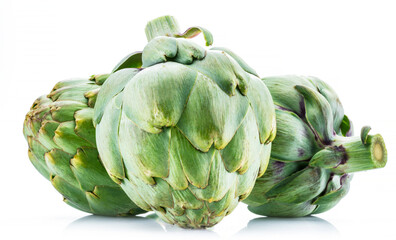 Fototapeta premium Artichoke flower edible buds isolated on white background.