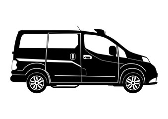 Silhouette of a modern taxi. Side view. Flat vector.