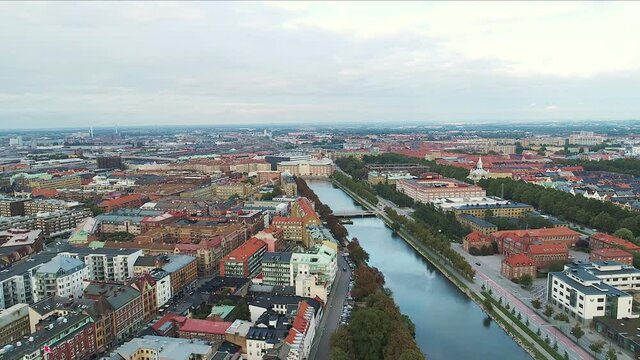 View of Malmoe and canal, Malmoe, Scania, Sweden