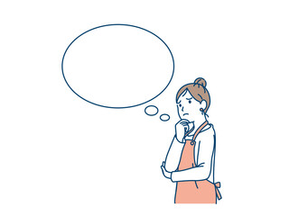 主婦　心配　困る　悩む　仕草　女性　吹き出し　上半身　イラスト素材