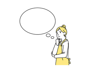 主婦　心配　困る　悩む　仕草　女性　吹き出し　上半身　イラスト素材