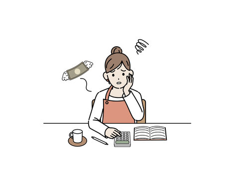 worried woman calculating finances at desk clip art preview