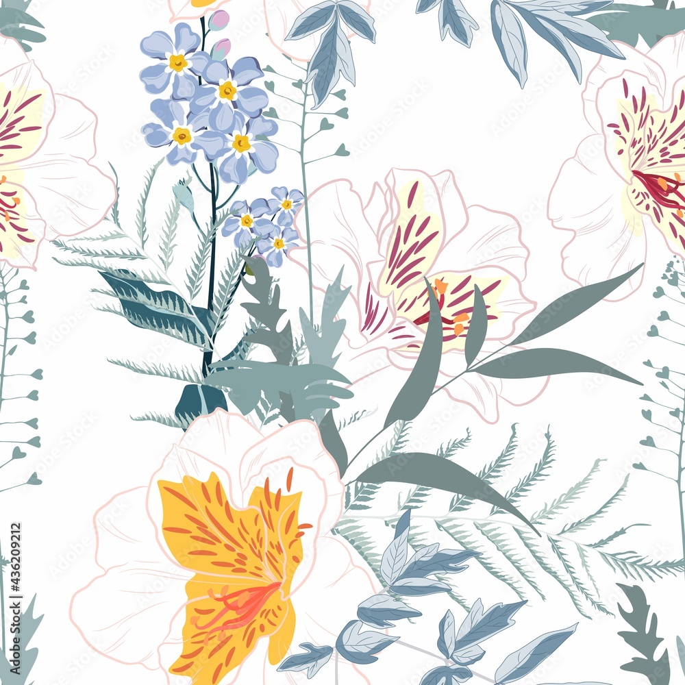 Wall mural Abstract flowers seamless patterns. Design for paper, cover, fabric, interior decor and other users.