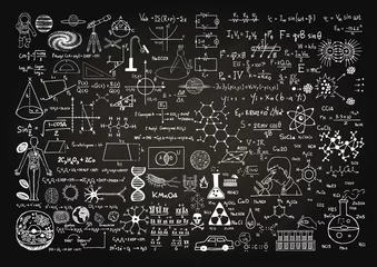 Fotobehang Hand drawn science formulas on chalkboard for background. © Somjai King