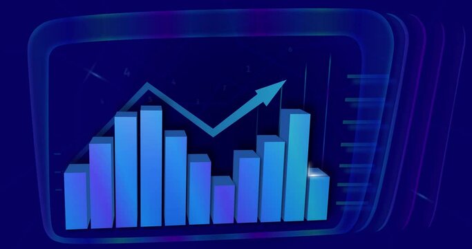 Growth bar graph. Data accounting histogram.
Financial business diagram with graphs dynamically showing profit and loss over time, financial animation 4K Dark blue background.