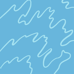 Water Waves of Ocean Sea River or Swimming Pool. Outlines on Cyan Blue Background - Simple cartoon Flat Color Graphic Style