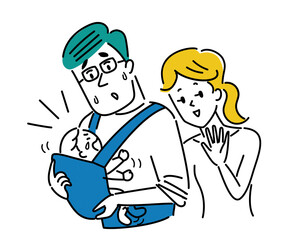 赤ちゃんを抱っこするパパとママのイラスト素材