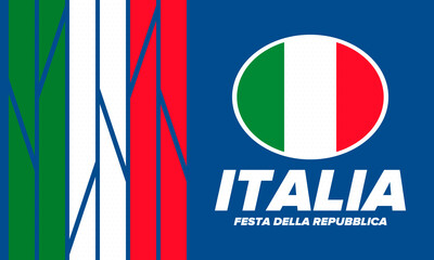 Festa della Repubblica Italiana. Text in italian: Italian Republic Day. Happy national holiday. Celebrated annually on June 2 in Italia. Italy flag. Patriotic design. Vector poster