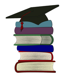 graduation cap and books