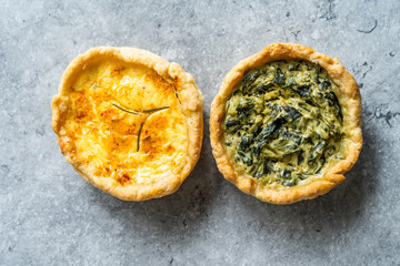 Spinach and Cheese Quiche Tart. Mini Small Portion.