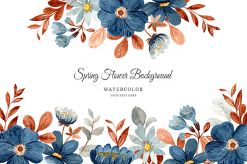 Spring blue flower background with watercolor