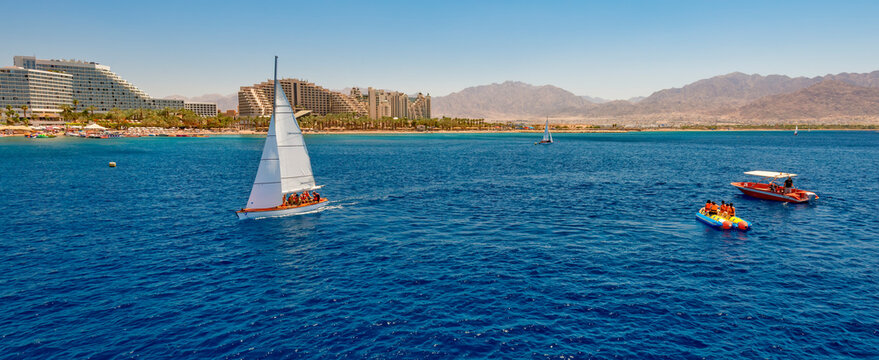 Water sport activities in the Red Sea in Eilat - famous tourist resort in Israel