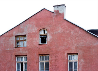 Exterior of red house and windows