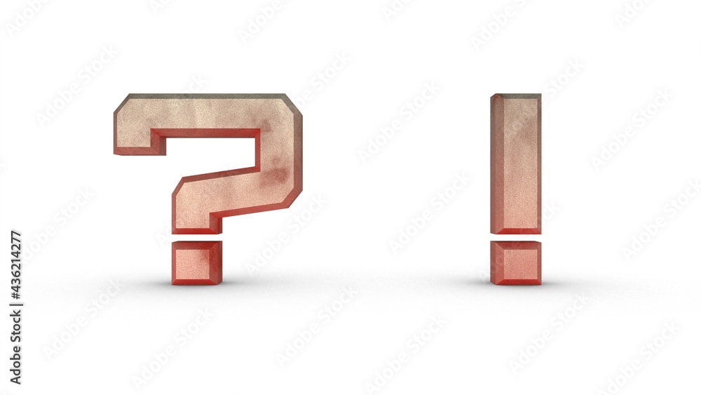 Poster red question mark and exclamation mark on a white background. 3d volumetric symbol. rendering an ima