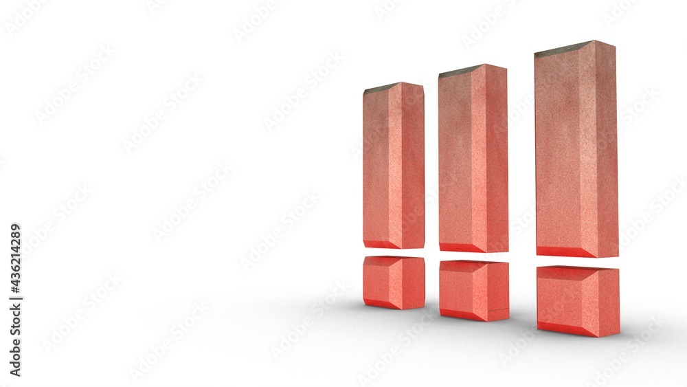 Poster three exclamation marks on a white background. 3d volumetric symbol. rendering an image.