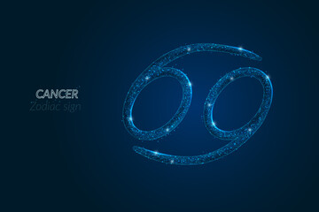 Abstract futuristic image of cancer zodiac sign. Astrological horoscope characteristic. Polygonal vector illustration looks like stars in the blask night sky in spase. Digital low poly design. © Katsiaryna