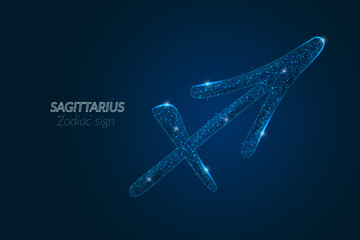 Abstract futuristic image of sagittarius zodiac sign. Astrological horoscope characteristic. Polygonal vector illustration looks like stars in the blask night sky in spase. Digital low poly design. © Katsiaryna
