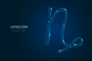 Abstract futuristic image of capricorn zodiac sign. Astrological horoscope characteristic. Polygonal vector illustration looks like stars in the blask night sky in spase. Digital low poly design. © Katsiaryna