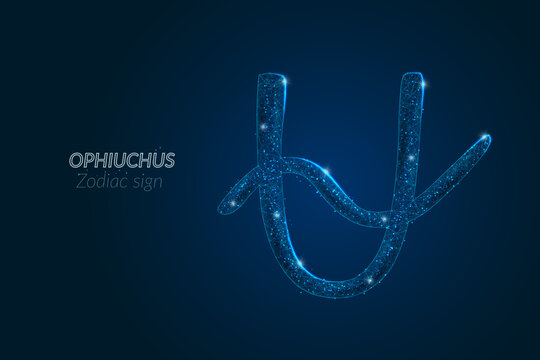Abstract futuristic image of ophiuchus zodiac sign. Astrological horoscope characteristic. Polygonal vector illustration looks like stars in the blask night sky in spase. Digital low poly design.
